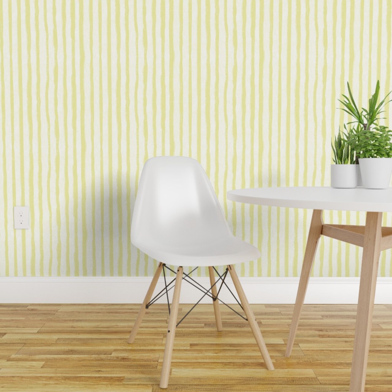 Peel & Stick Wallpaper 2FT Wide White Yellow Traditional Vertical Stripes Paint Medium Scale Boho Chic Granny Modern Contemporary Custom Removable Wallpaper by Spoonflower